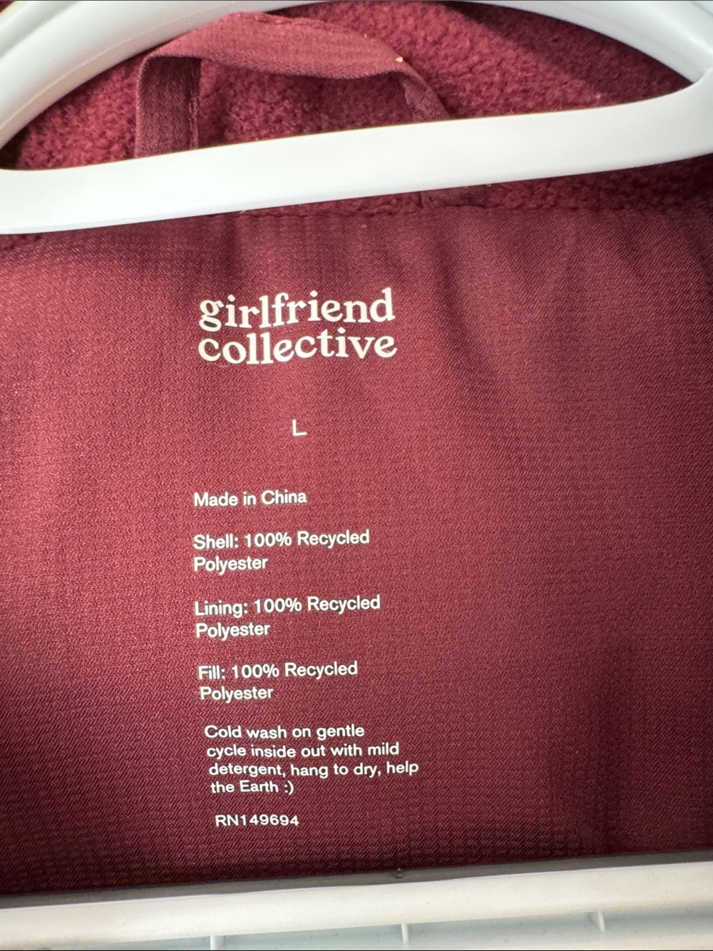 girlfriend collective Burgundy Quilted Puffer Jacket Large - Picture 2 of 7